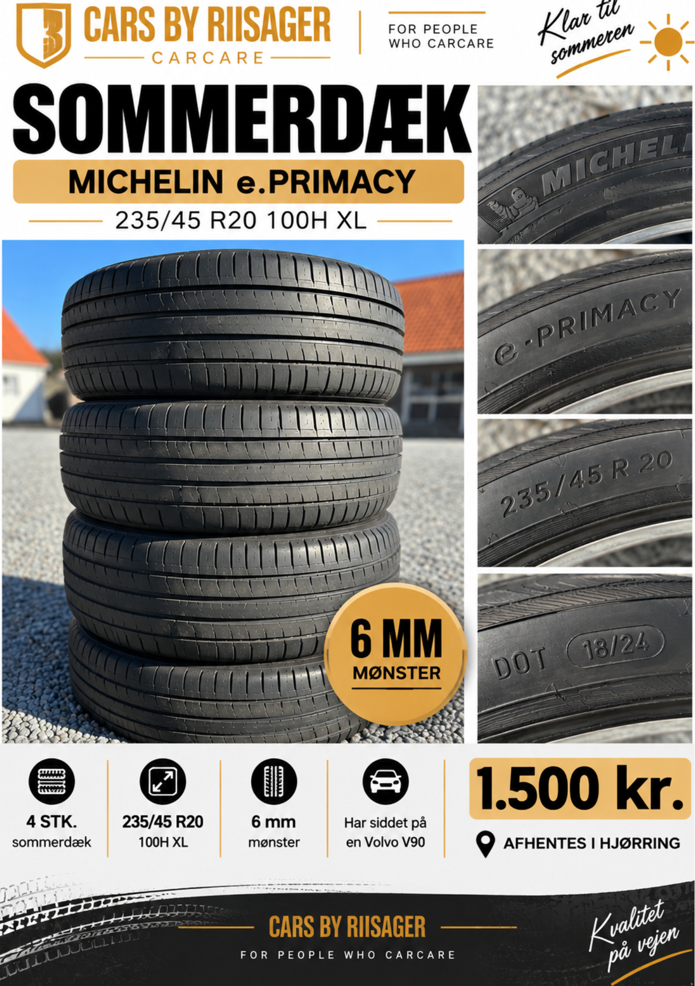 4 stk. Michelin e.Primacy 235/45 R20 med 6 mm mønster