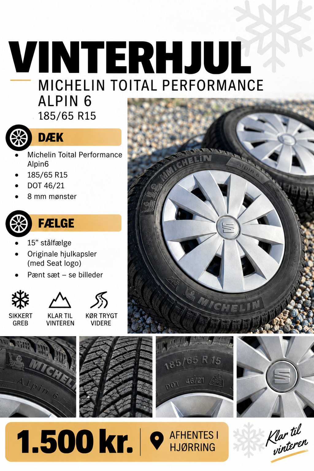 Vinterhjul 185/65 R15 – Michelin Total Performance Alpin 6