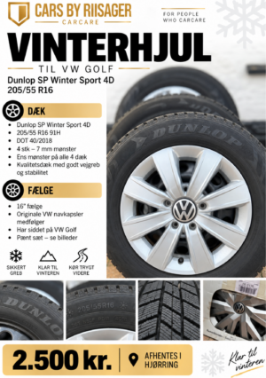 VW Golf vinterhjul 205/55 R16 med Dunlop SP Winter Sport 4D