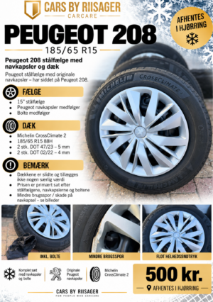 Peugeot 208 vinterhjul med stålfælge og navkapsler