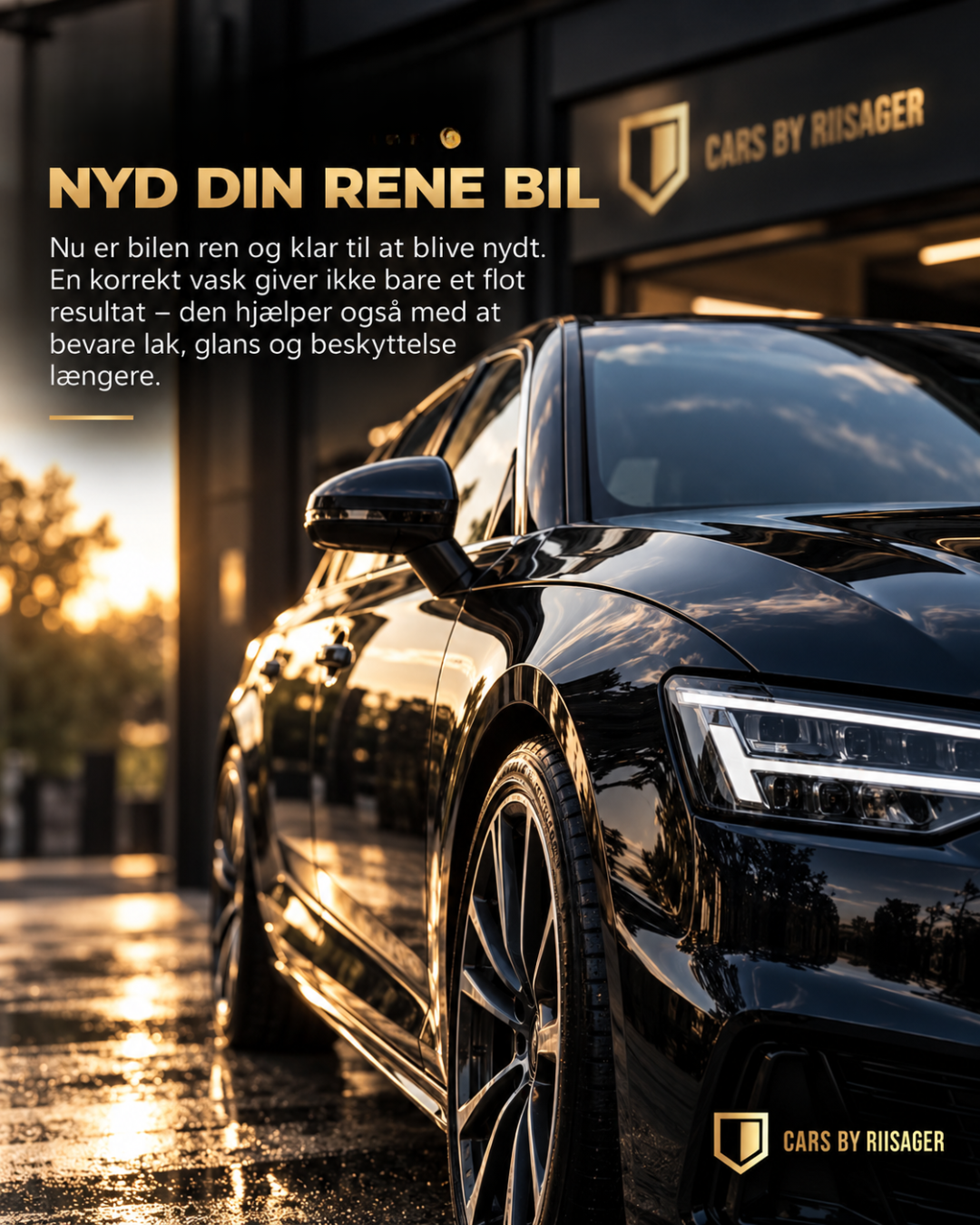 Ren og blank bil efter skånsom håndvask og korrekt tørring
