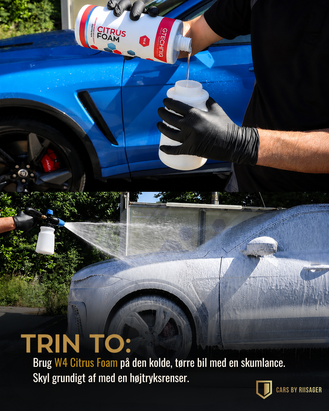 Forvask af bil med Gtechniq W4 Citrus Foam og skumlance